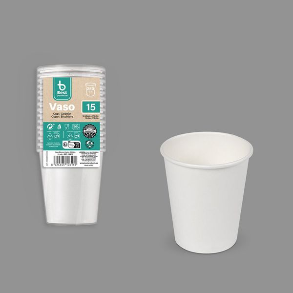 S/15 vaso cartón blanco 250 cc