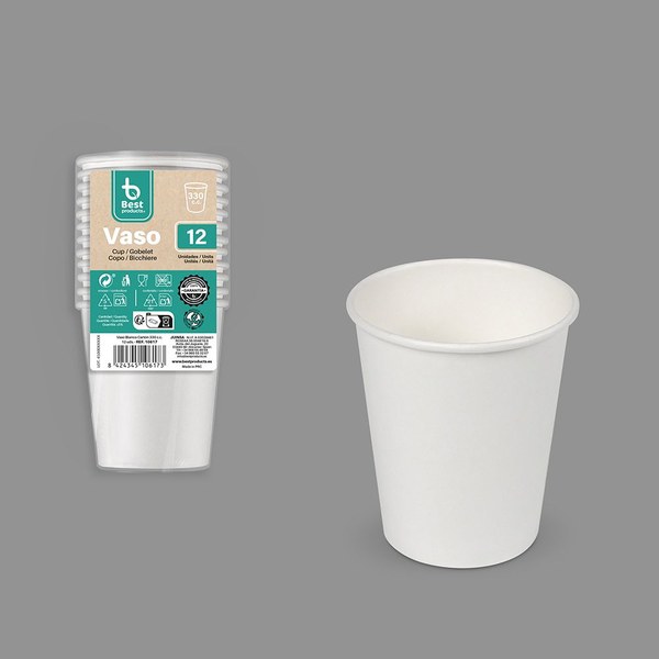 S/12 vaso cartón blanco 330 cc