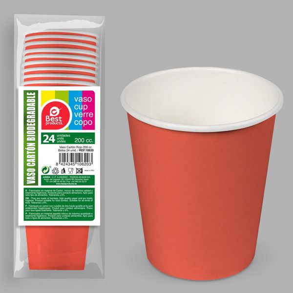 S/24 vaso cartón rojo 200 cc