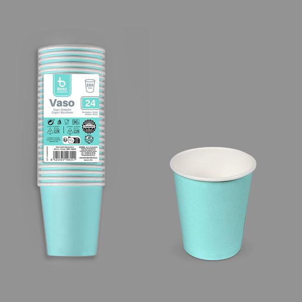 S/24 vaso cartón aguamarina 200 cc