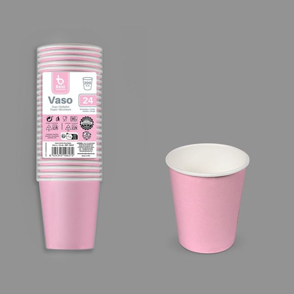 S/24 vaso cartón rosa baby 200 cc