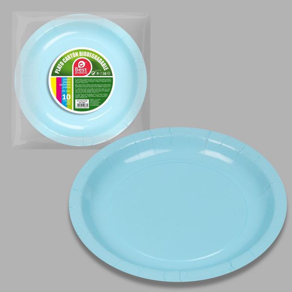 S/10 plato cartón azul baby 20 cm