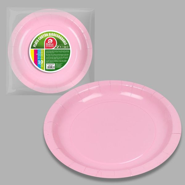 S/10 plato cartón rosa baby 20 cm