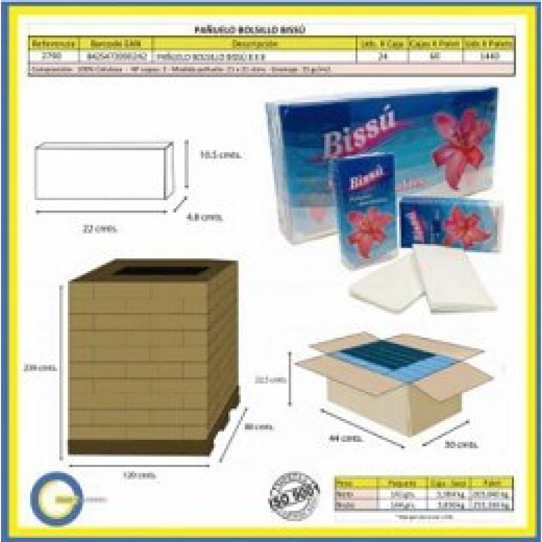 Pa?uelo bissu 8x8 bolsillo 3 capas
