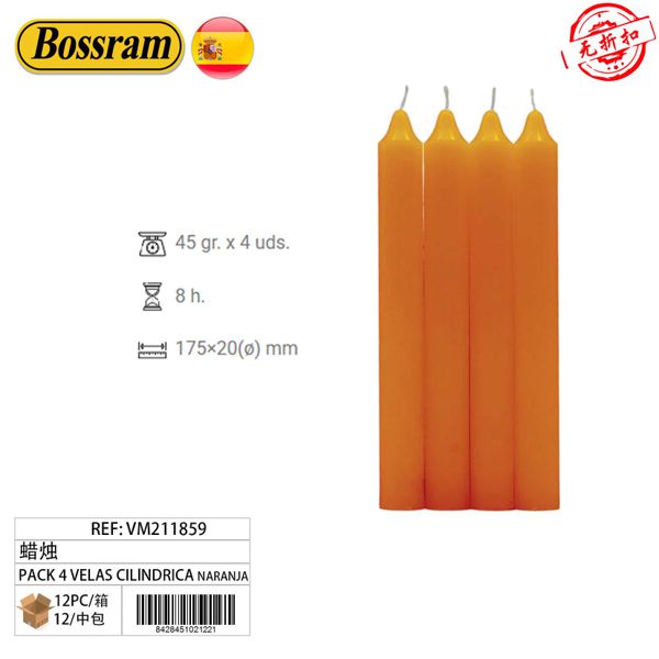 Pack 4 Velas Cilíndricas, Naranja