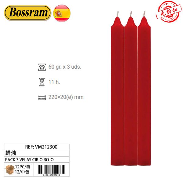 Pack 3 Velas Cirio Rojo
