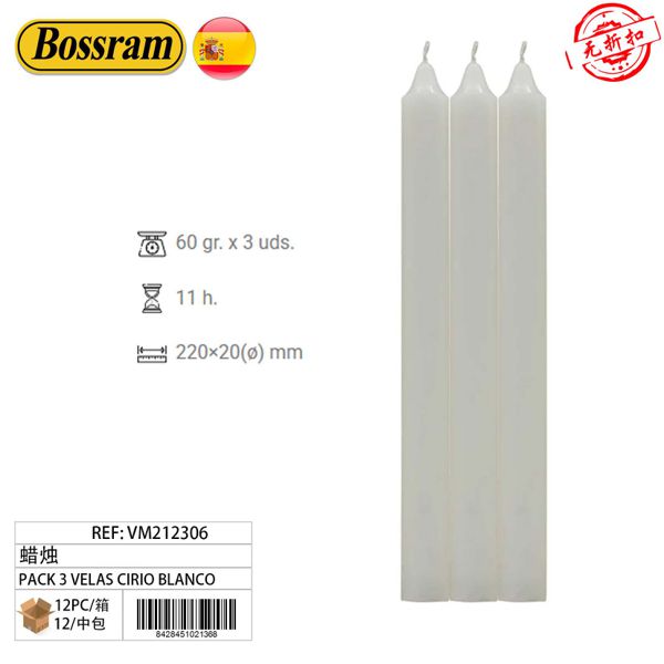 Pack 3 Velas Cirio Blanco