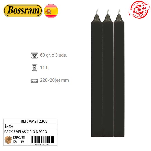 Pack 3 Velas Cirio Negra