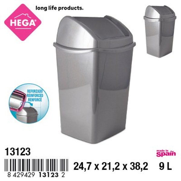 Papelera segre basculante cuadrada 9 l. gris