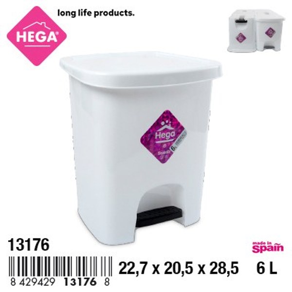 Cubo aranda cuadrado con pedal 6 l. blanco