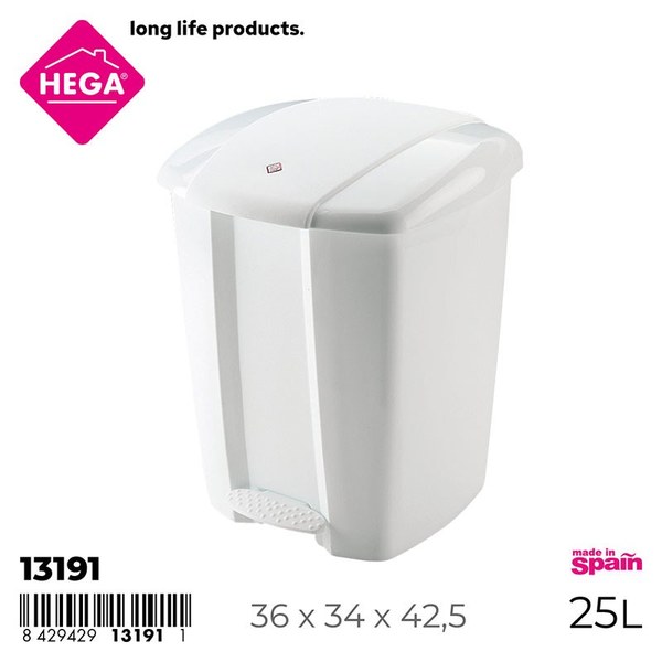 Cubo zaire cuadrado con pedal 25 l. blanco