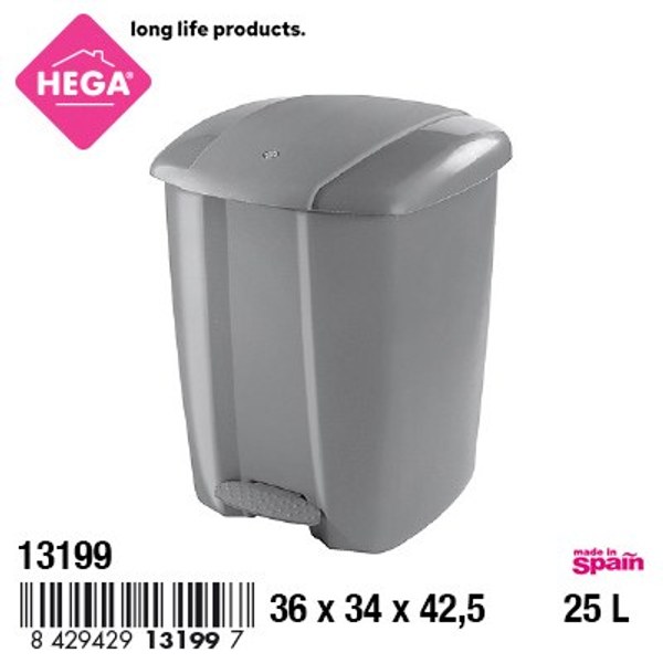 Cubo zaire cuadrado con pedal 25 l. gris