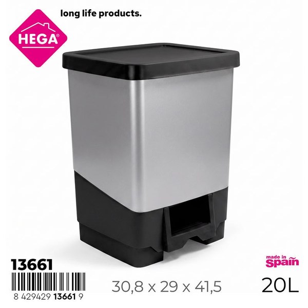 Cubo pedal cala 20 l. negro - plata