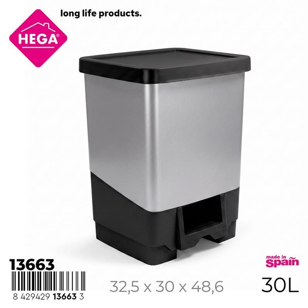 Cubo pedal cala 30l. negro - plata