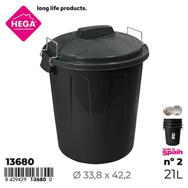Cubo basura esla nº2 redondo con asas metal 21 l. gris