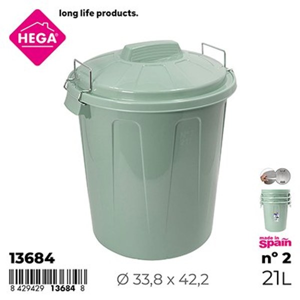 Cubo basura esla nº2 redondo con asas metal 21 l. verde