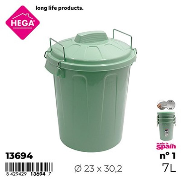 Cubo basura esla nº1 redondo con asas metal 7 l. verde
