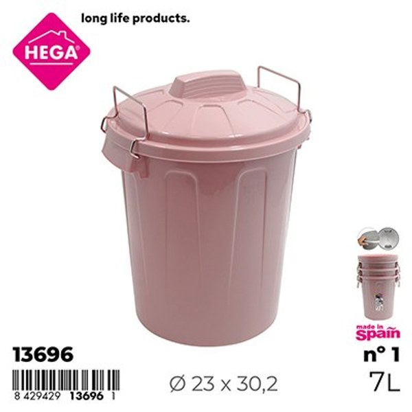 Cubo basura esla nº1 redondo con asas metal 7 l. rosa