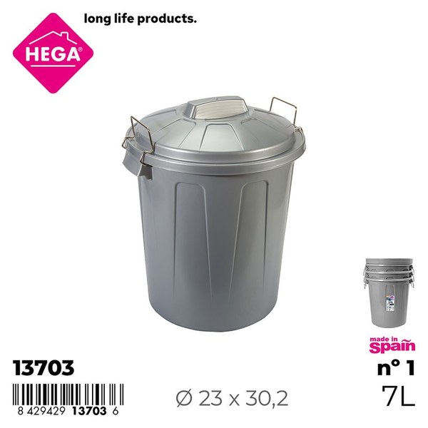 Cubo basura esla nº1 redondo con asas metal 7 l. gris