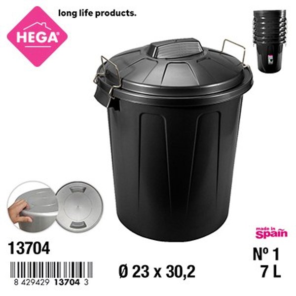Cubo basura esla nº1 redondo con asas metal 7 l. negro