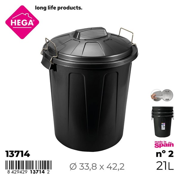 Cubo basura esla nº2 redondo con asas metal 21 l. negro