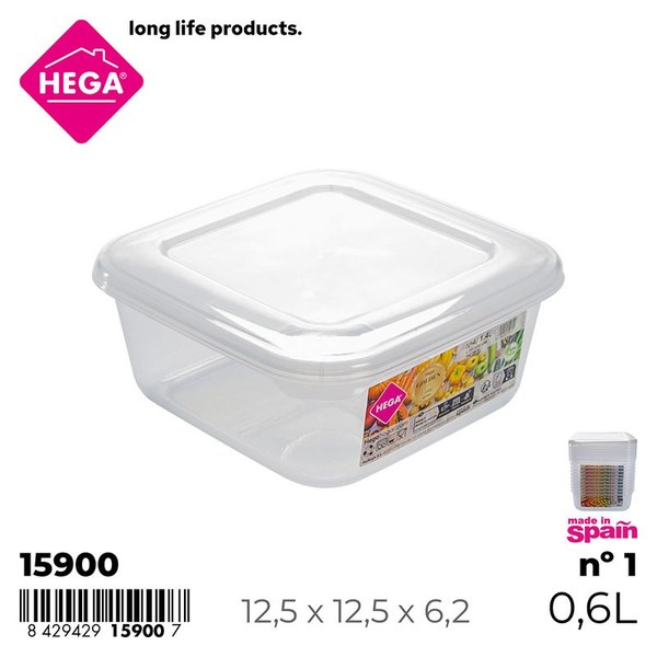 Fiambrera golden line cuadrada nº1 0,6 l. transparente