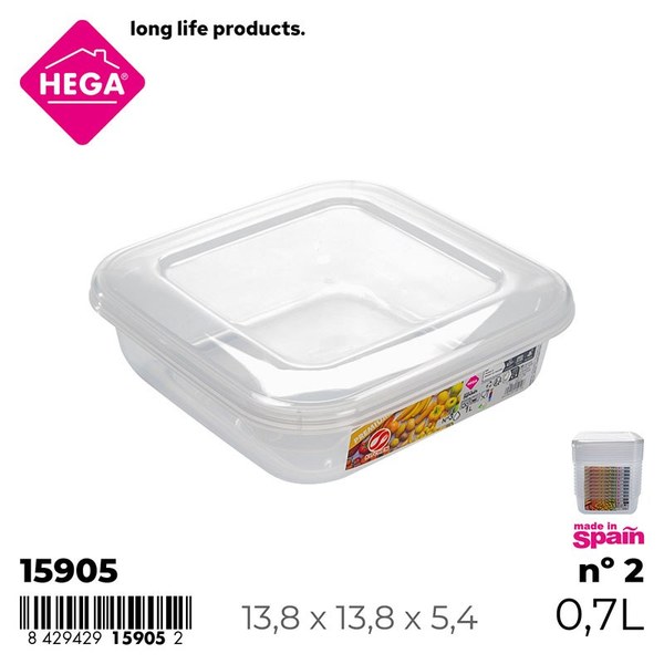 Fiambrera golden line cuadrada nº2 0,7 l. transparente