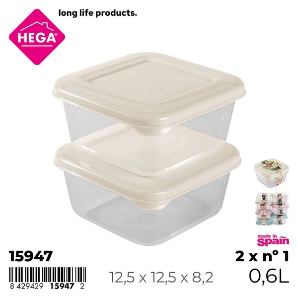 Pack 2 fiambrera golden line cuadrada n°1 0,6 l surtido pastel