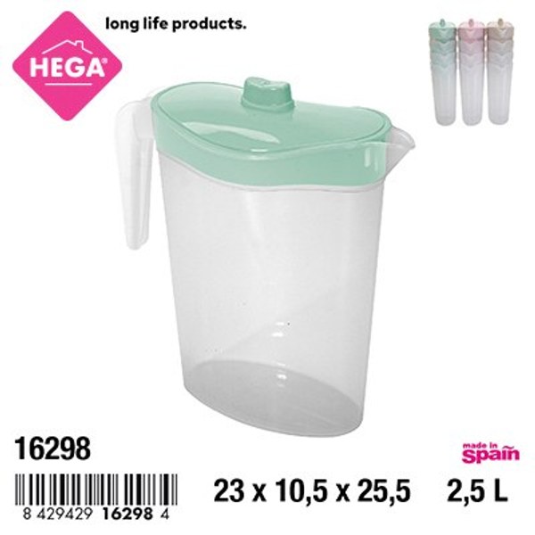 Jarra bristol oval con tapa 2,5l. surtido pastel