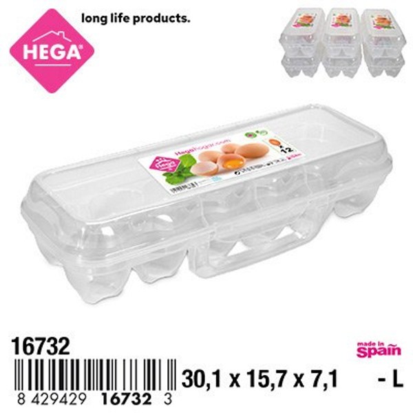 Huevera palencia rectangular con asa 12 huevos transparente