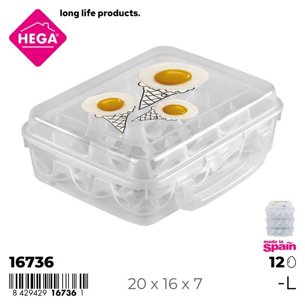 Huevera colonia rectangular iml con asa 12 huevos transparente