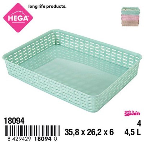 Bandeja multiusos rectangular nº4 rattan line 4,5 l. surtido pastel