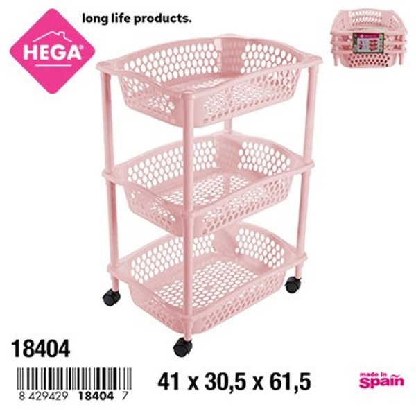 Carrito verdulero cibeles rectangular 3 cestas rosa