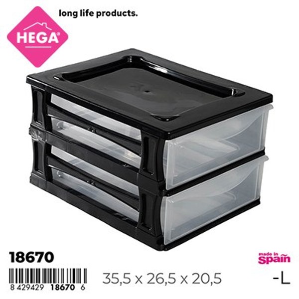 Cajonera kremlin multicombi 2 cajones negro transparente