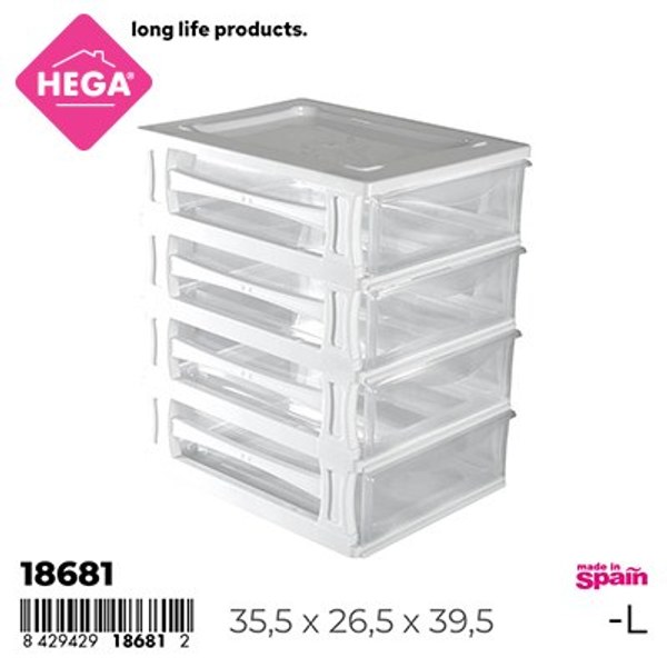 Cajonera kremlin multicombi 4 cajones blanco transparente