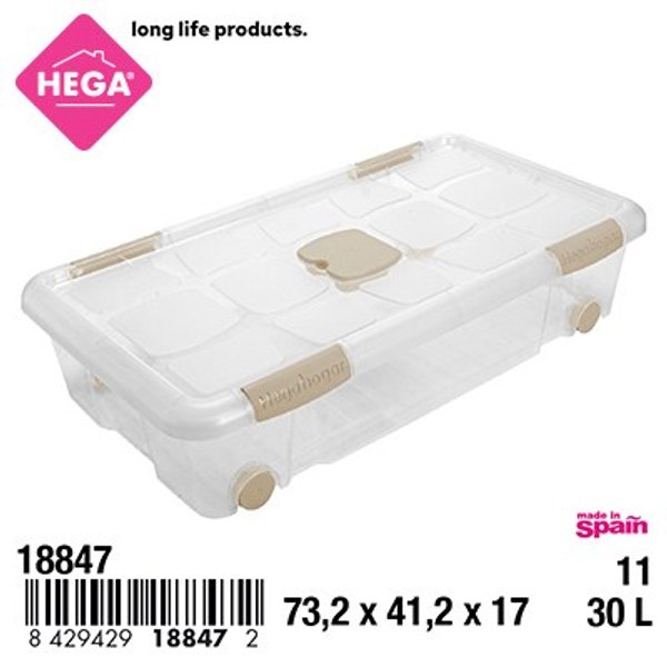 Caja nº11 new box con cierres antipolilla y ruedas 30 l. transparente acc beige