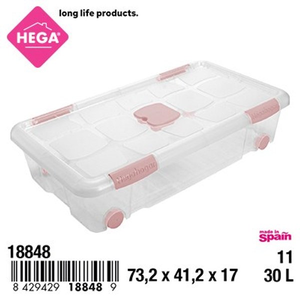 Caja n°11 new box con cierres antipolilla y ruedas 30 l transparente acc rosa