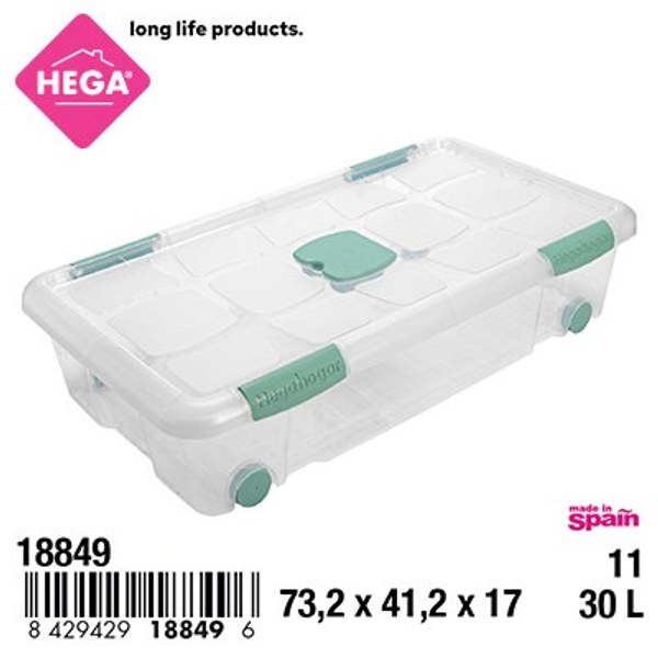 Caja n°11 new box con cierres antipolilla y ruedas 30l transparente acc verde