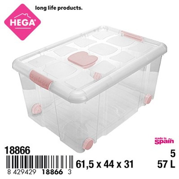 Caja n°5 new box con cierres antipolillay ruedas 57 l transparente acc rosa