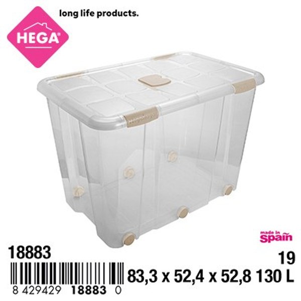 Caja nº19 new box con cierres antipolilla y ruedas 160 l. transparente acc beige
