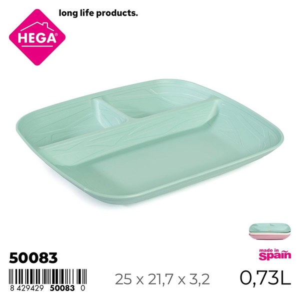 Bandeja vajilla nido compartimentos 730ml. surtido pastel