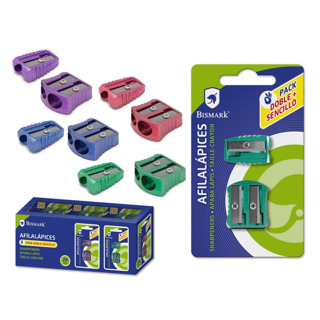 Afilalapiz metal color blister 2 uds doble+sencill