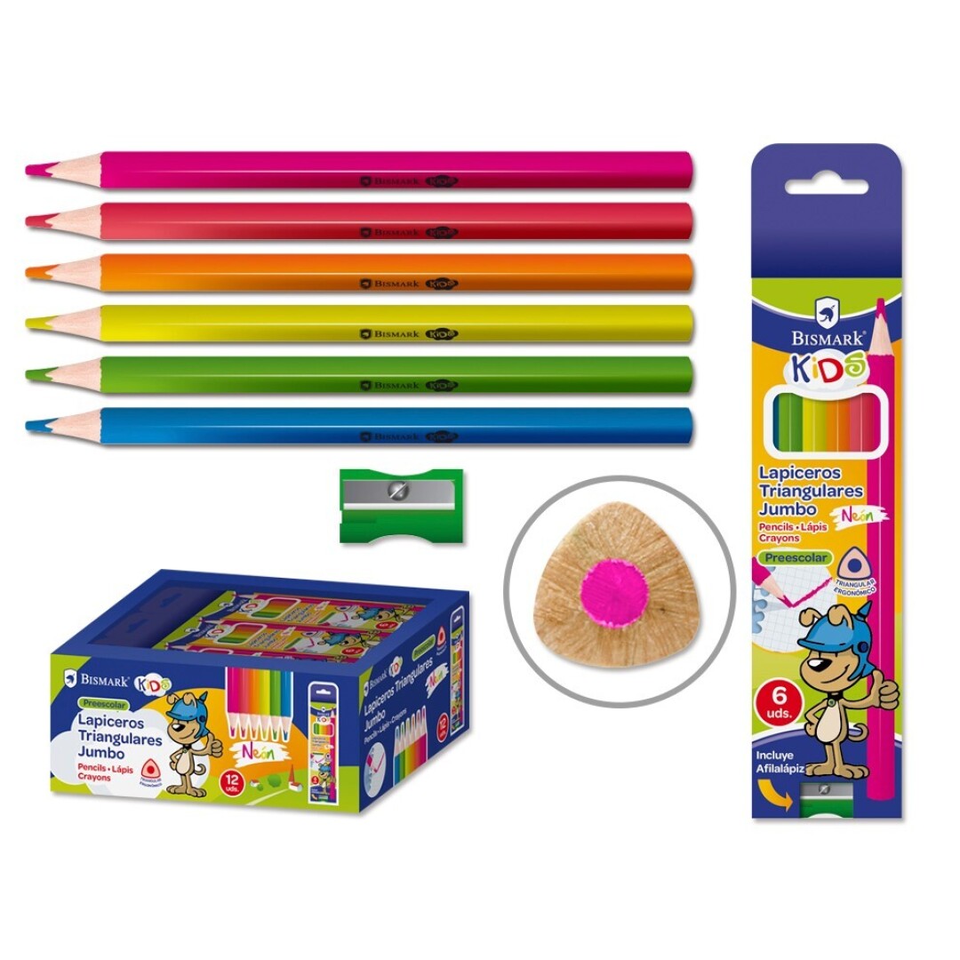 Lapicero neon triangular jumbo kids - 6 col+afilal