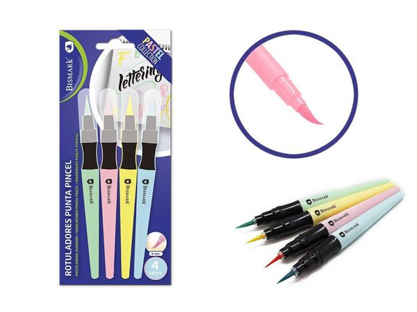 Set 4 rotuladores lettering punta pincel pastel