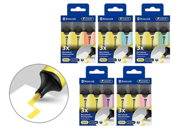 Marcador fluorescente long-life pastel caja 3