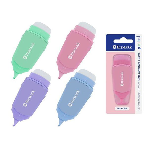 Cinta correctora pastel 5mmx6mts c/ goma borrar