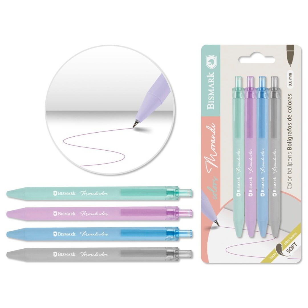 Boligrafos morandi pulsador 0.6mm 4 colores