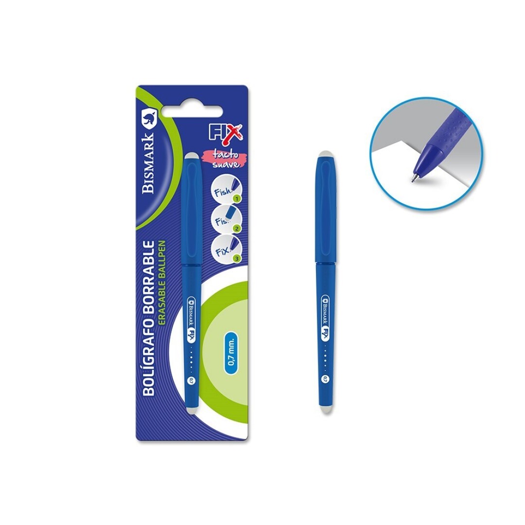 Boligrafo bismark borrable soft c/cap azul bl1.
