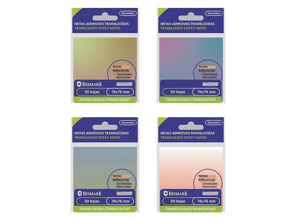 Taco adhesivo bismark translucido rainbow 76x76 mm.surtido