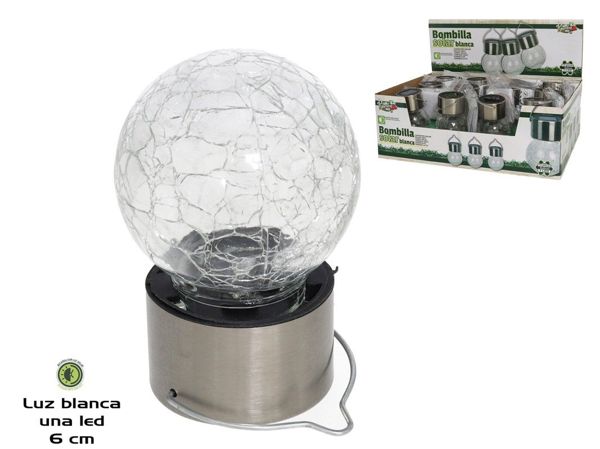Bombilla solar acero/cristal 1led 8.6x6c